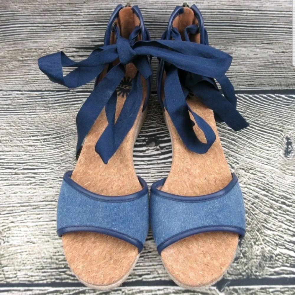 ❌SOLD Ugg Amell Wedge Denim Chambray Sandals - Picture 2 of 8
